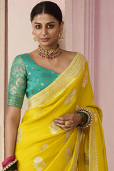 Yellow Dola Viscose Silk Saree Intricate Flower Pattern Weaving On All Over Saree